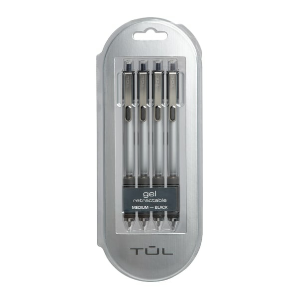 TUL Medium Point  0.7 mm Silver Barrel Black Ink Retractable Gel Pens