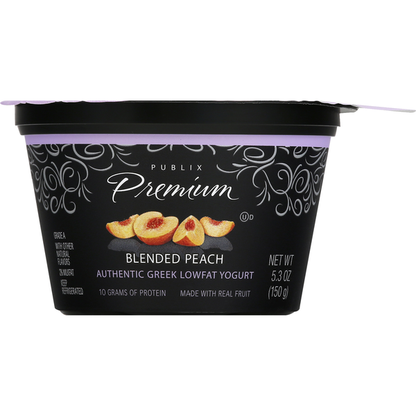 Publix Premium Yogurt, Authentic Greek, Lowfat, Blended Peach (5.3 oz