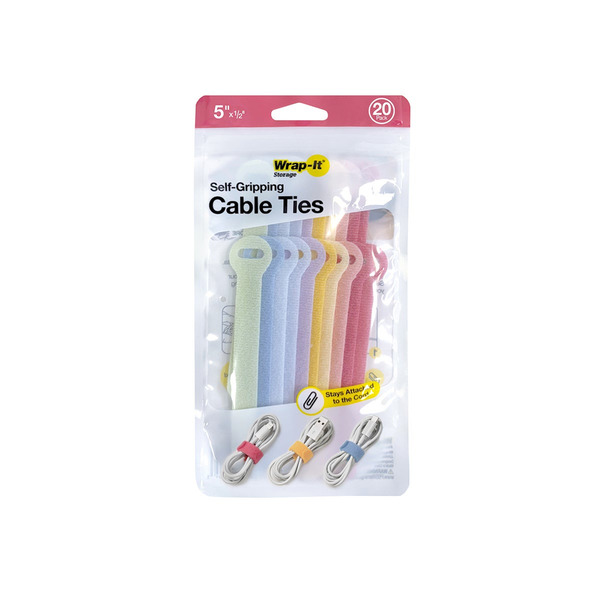 Wrap-It Storage Self Grip Cable Ties, 20 5 x 1/2 in - Macaron