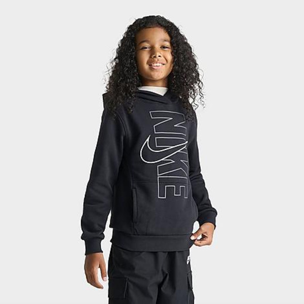 Nike Big Kids' Club Fleece Block Pullover Hoodie, L - Black
