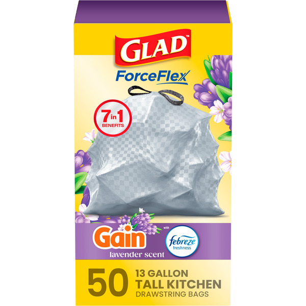 Glad ForceFlex 13-Gallon Gain lavender White Indoor Plastic Kitchen Drawstring Trash Bag 50 -Count