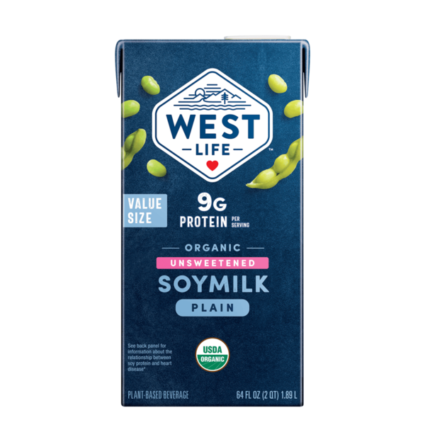 West Life Organic Unsweetened Soymilk Plain, 9g of Protein, Value Size