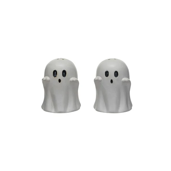 Embossed Stoneware Ghost Shaped Salt & Pepper Shaker - Thumbnail 3