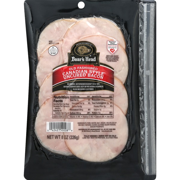 Boar's Head Bacon, Old Fashioned, Canadian Style, Uncured (8 oz) from
