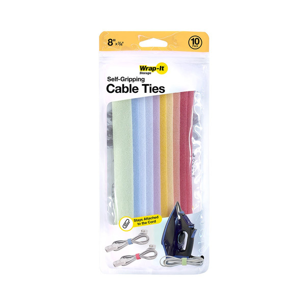 Wrap-It Storage Self Grip Macaron Cable Ties, 10 8 x 3/4 in