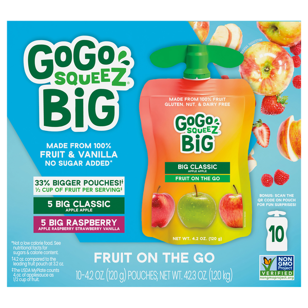 GoGo Squeez Fruit on the Go, Big Classic/Big Raspberry Same-Day