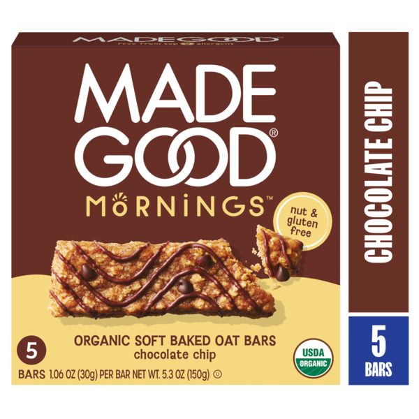 MadeGood Mornings Chocolate Chip Soft Baked Oat Bars 5pk Same-Day