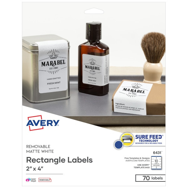 Avery Removable Printable Rectangle Labels With Sure Feed Technology, 2 x 4 in - Matte White
