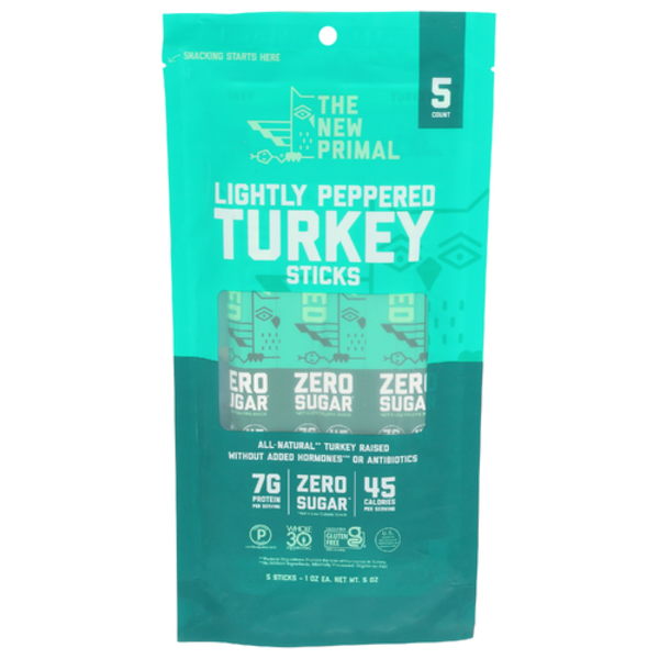 The New Primal Lightly Peppered Turkey Bag Sticks 5 Count