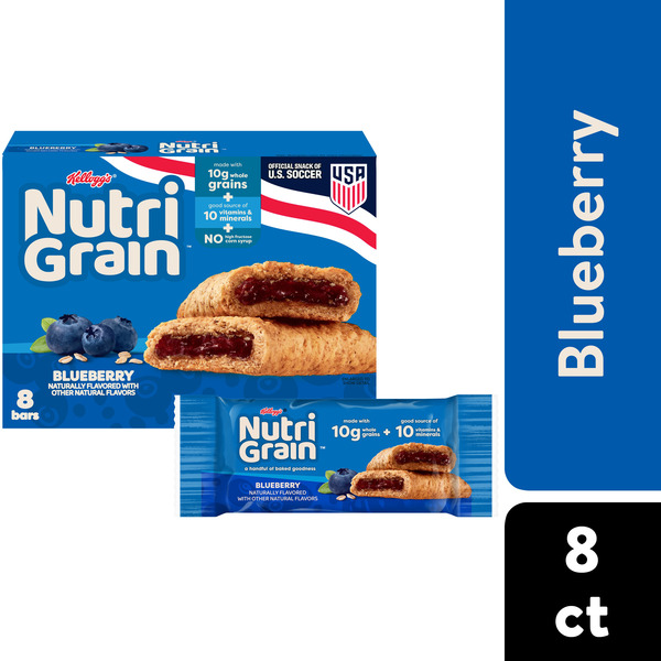 Kellogg’s Nutri-Grain Blueberry Breakfast Bars, Made with 10g Whole Grains, 8 Count