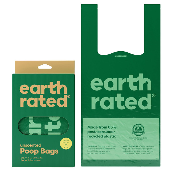 Earth Rated Unscented Easy-Tie Leakproof Dog Poop Bags With Handles