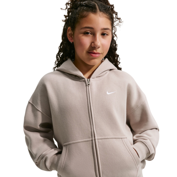 Nike Girls' Studio Fleece Oversized Full-Zip Hoodie, M - White/Beige