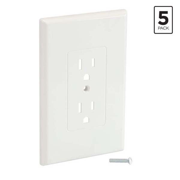 Commercial Electric 1-gang, White Smooth Finish Duplex Outlet, Midway/maxi Sized, Cover-up Plastic Wall Plate (5-pack)