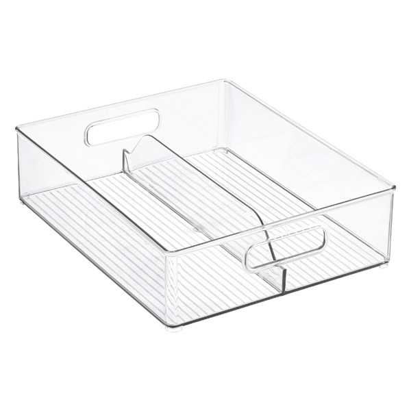 iDesign Linus Shallow Divided Stacking Bin - Clear - 12" x 14-1/2" x 4" h