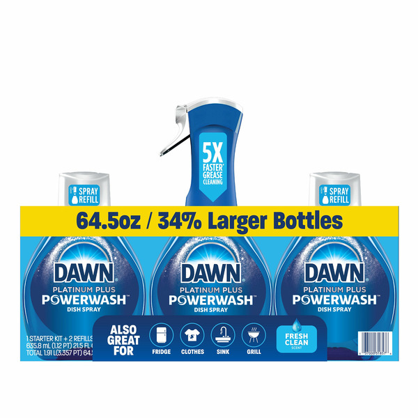 Dawn Platinum Plus Powerwash Dish Spray, Fresh Clean, 1 Starter Kit + 2 Refills
