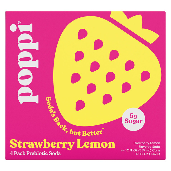Poppi Strawberry Lemon Prebiotic Soda, 4 Pack Same-Day Delivery or