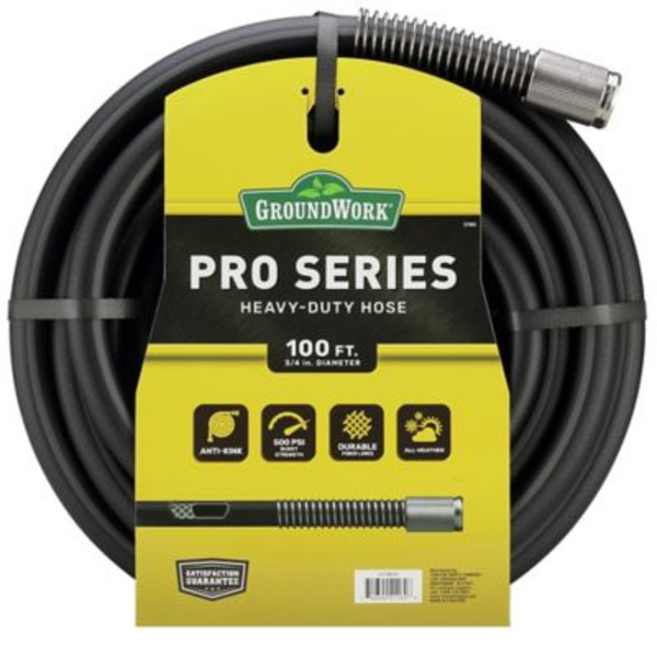 Ground Work 3/4 in. x 100 ft. Pro Series Heavy-Duty Contractor Hose, 500 PSI, Black