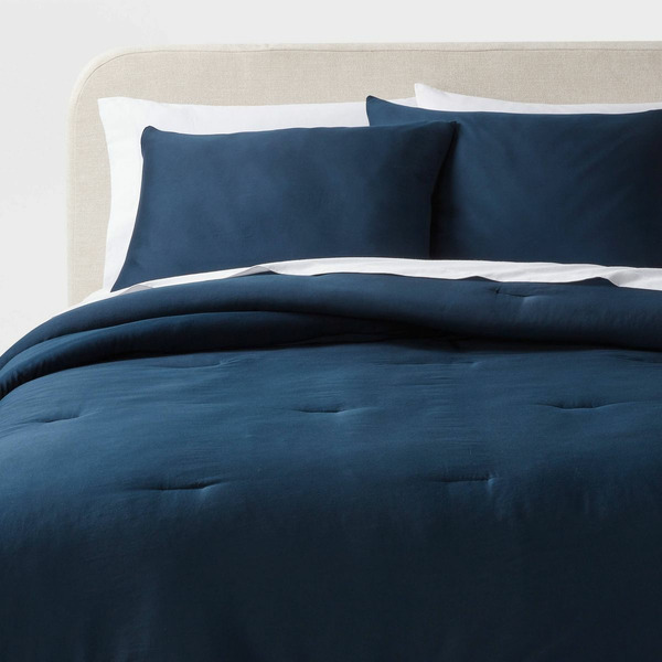Threshold Washed Cotton Sateen Comforter & Sham Set, Twin/Twin XL - Dark Navy
