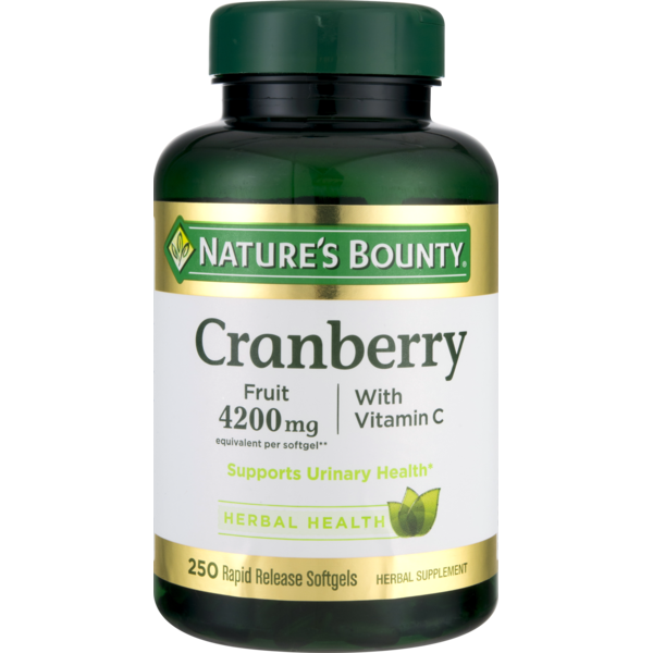 Nature's Bounty Cranberry Fruit 4200mg Herbal Supplement Softgels (250