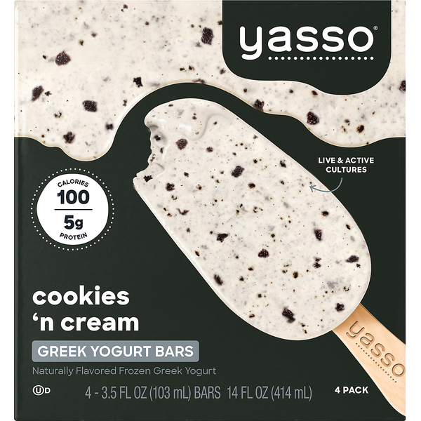 Yasso Yogurt Bars, Greek, Cookies 'n Cream, 4 Pack (3.5 fl oz) Instacart