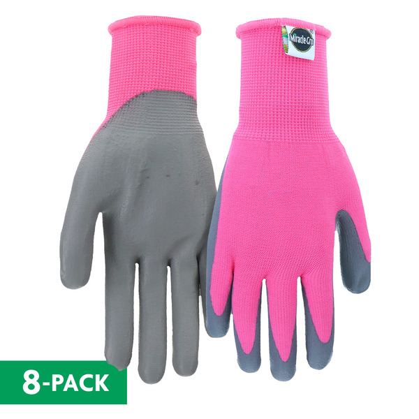 Miracle-Gro L Pink Polyurethane dipped Polyester Gardening Gloves 8 -Pairs