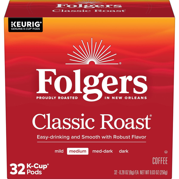 Folgers Classic Roast, Medium Roast Coffee, Keurig K-Cup Pods
