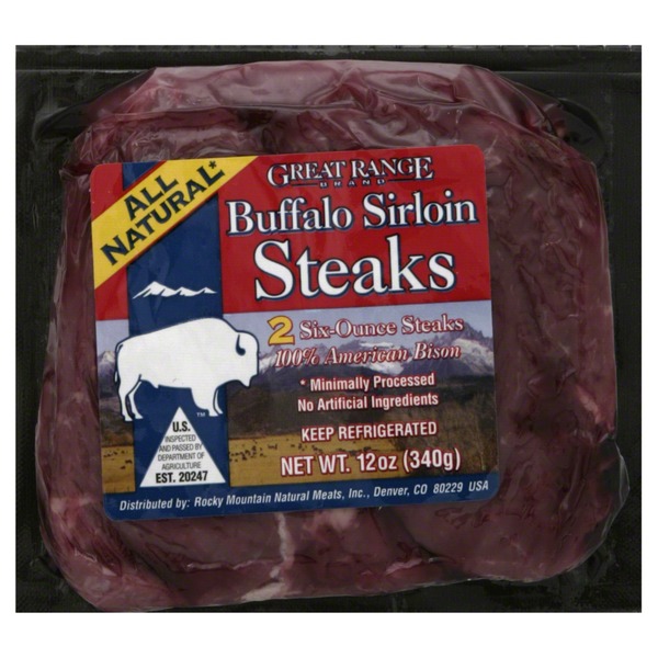 Great Range Buffalo Steaks, Sirloin, Bison (2 each) from Whole Foods