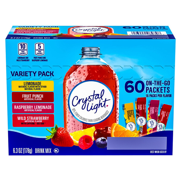 Crystal-Light Variety Pack 70 Flavored Drink Mix Packets In Lemonade, Fruit Punch