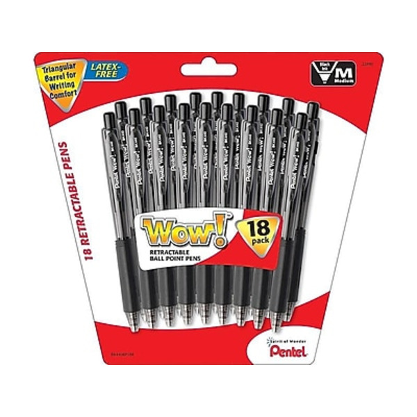 Pentel Ball Point Pens, Retractable, Medium, Black Ink