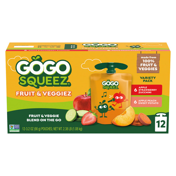 GoGo Squeez Variety Pack Fruit & Veggie Squeez - 12 pack, 3.2 oz