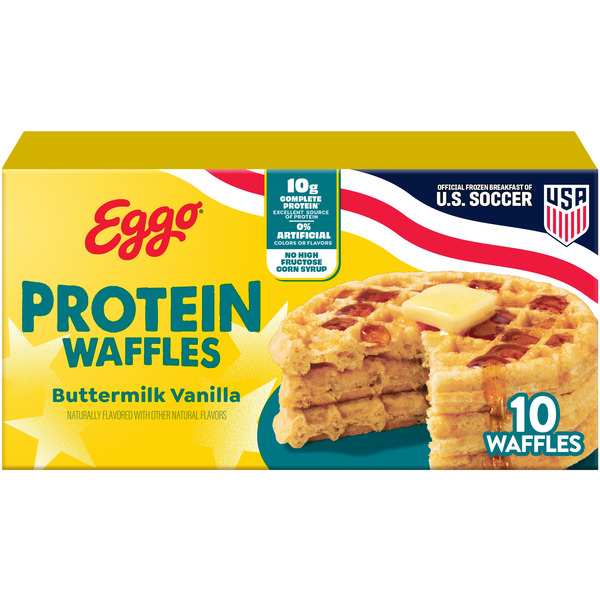 Eggo Protein Buttermilk Vanilla Waffles, Breakfast Food, 10 Count