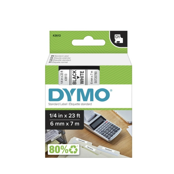 DYMO 0.25" x 23' D1 Standard Label Cartridge Tape - Black on White
