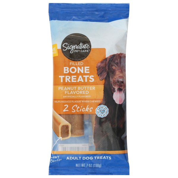 Signature Pet Dog Treats, Peanut Butter Flavored, Filled Bone Shaped, Adult