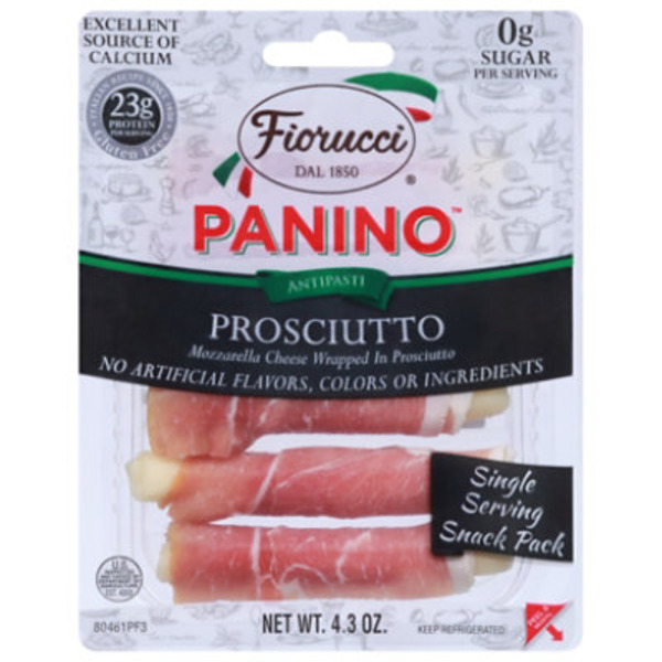 Fiorucci Prosciutto Wrapped Mozzarella Cheese Panino, Easy to Open Packets, Resealable Package