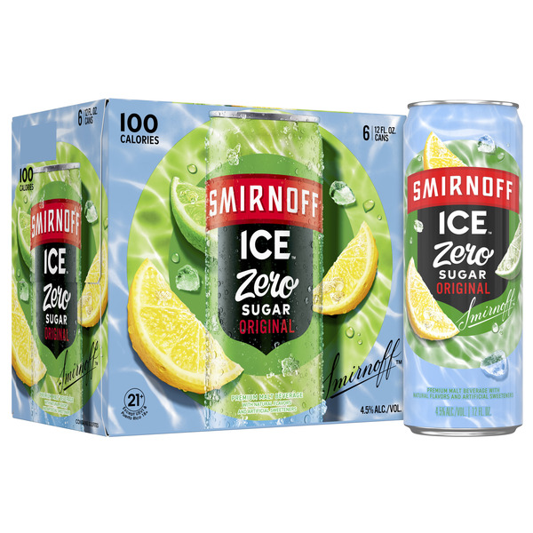 Smirnoff Ice Zero Sugar Original, 6 pack Cans, 12 fl oz, 4.5% ABV