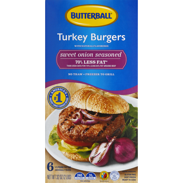 Butterball Turkey Burgers, Sweet Onion Seasoned (6 each) Instacart