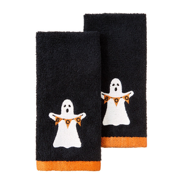 Avanti Boo Ghost Tip Towels, 18 x 11 in - Black