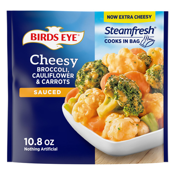 Birds Eye Steamfresh Sauced Cheesy Broccoli, Cauliflower & Carrots, Frozen Vegetables