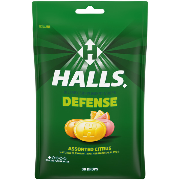 Halls Defense Assorted Citrus Throat Drops, Vitamin C Dietary