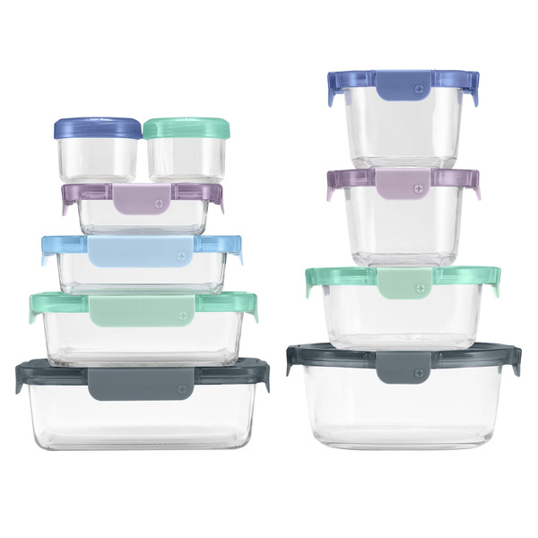 Ello Color Lock Mixed Glass Meal Prep Food Storage 20-Piece Set