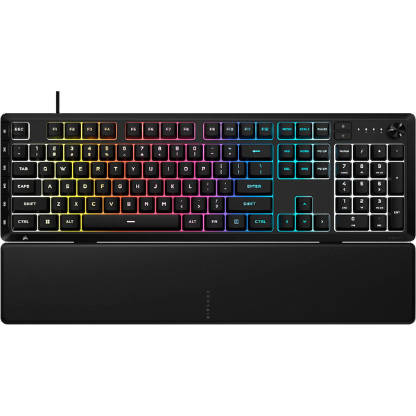 CORSAIR Skiff 100 Plus 10-Zone RGB Gaming Keyboard, Rotary Dial, Quiet Responsive Switches, IP53 - Black