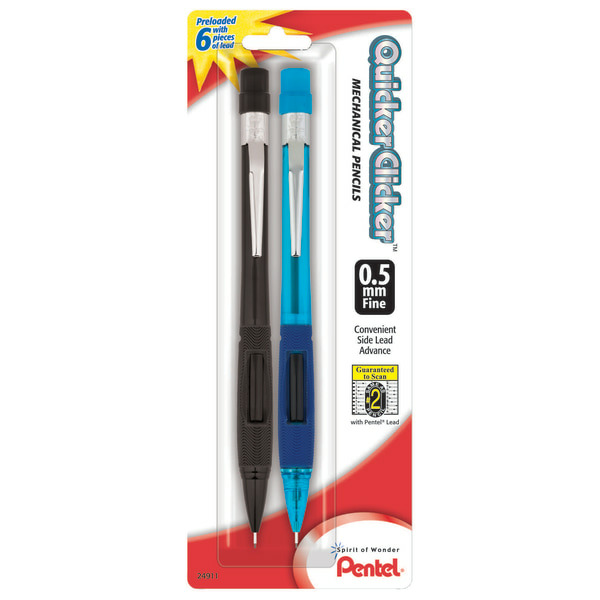 Pentel PD345BP2-K6 No. 2 Medium Lead Quicker Clicker Mechanical Pencils