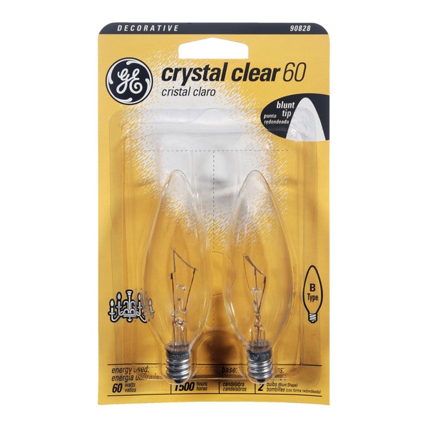 GE Crystal Clear Decorative 60 Watt B Candelabra Base Blunt Tip Light