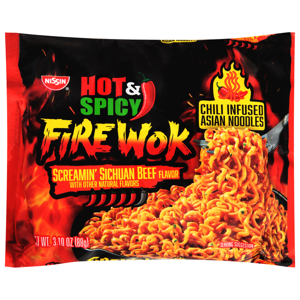 Nissin Asian Noodles, Screamin' Sichuan Beef Flavor, Hot & Spicy