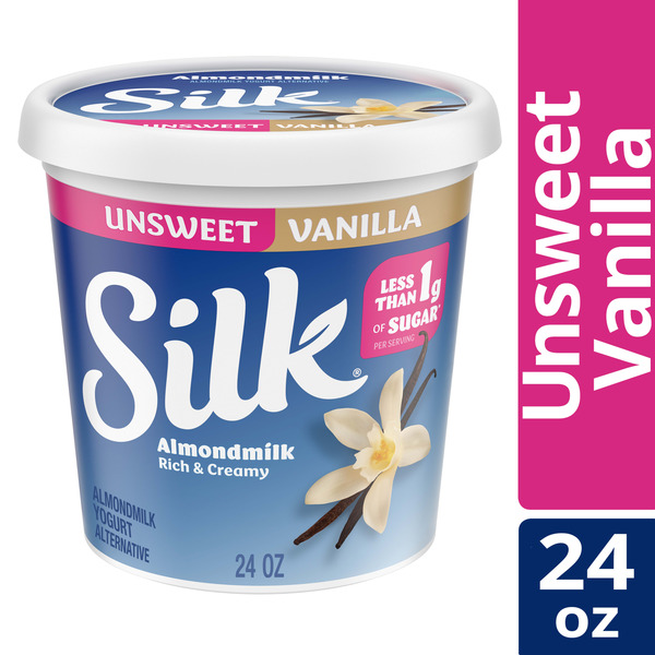 Silk Unsweet Vanilla Dairy Free, Almond Milk Yogurt Alternative, Rich and Creamy Plant Based Yogurt with 6 Grams of Protein, 24 OZ Tub