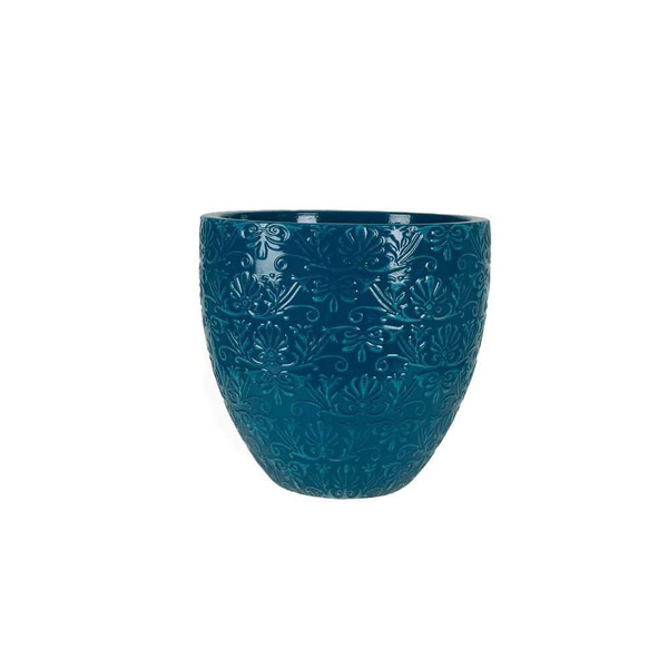 Vigoro 12 In. Aurelia Blue Patina High-density Resin Round Planter (12 In. L X 12 In. W X 10.4 In. H)