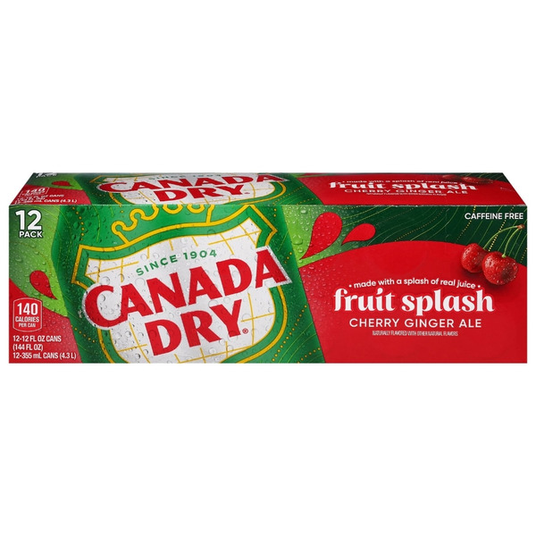 Canada Dry Fruit Splash Cherry Ginger Ale Soda, 12 fl oz cans, 12