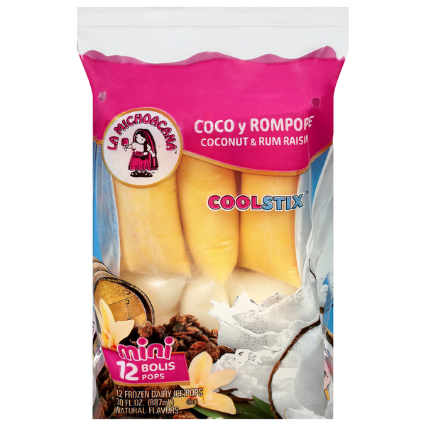 La Michoacana Frozen Dairy Ice Pops, Coconut & Rum Raisin, Mini