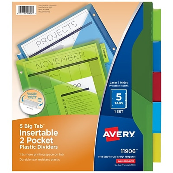 Avery Big Tab Two Pocket Assorted Colors Insertable Plastic Dividers