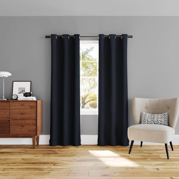 Sun Zero Dickenson Navy Blue Polyester 37 In. W X 84 In. L Grommet 100% Blackout Curtain (set Of 2)